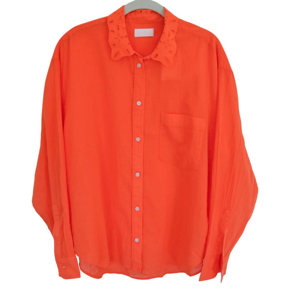 7 For All Mankind Orange Cotton Button Front Blouse NWT Size Medium